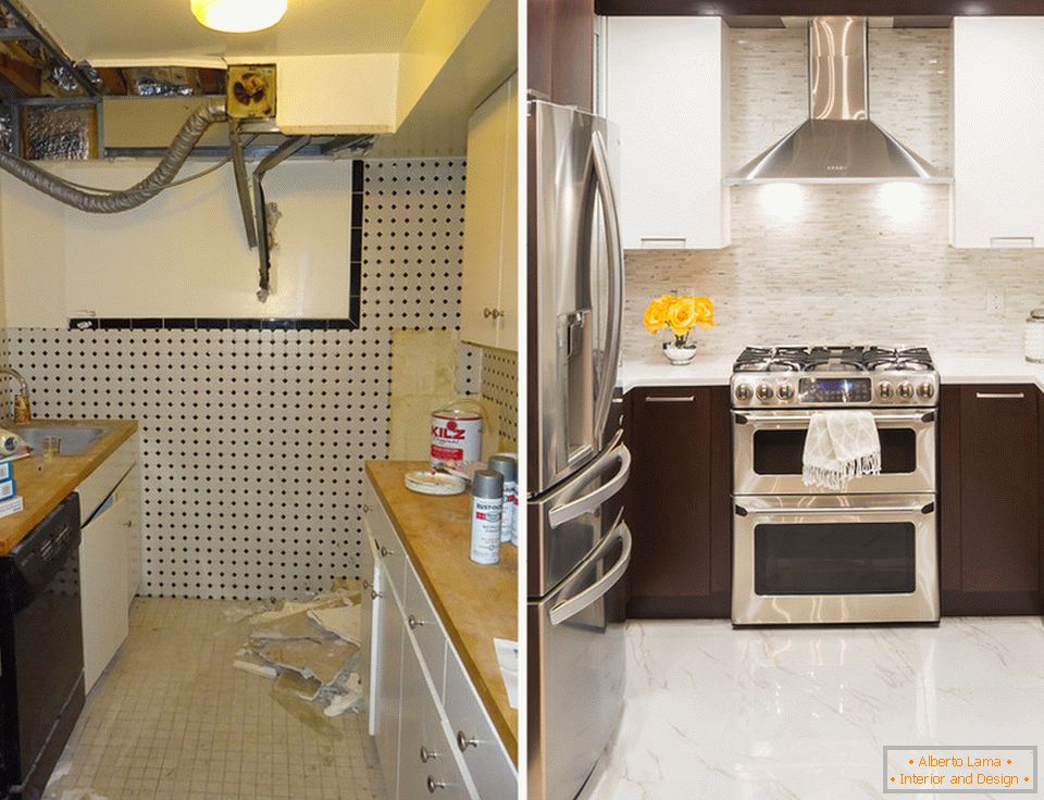 Design interior al bucătăriei mici înainte și după reparații