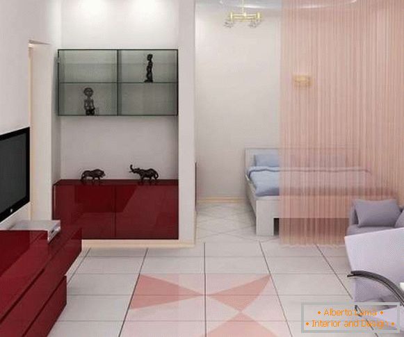 Design interior al unui apartament cu o cameră în culori pastelate - fotografie 2017
