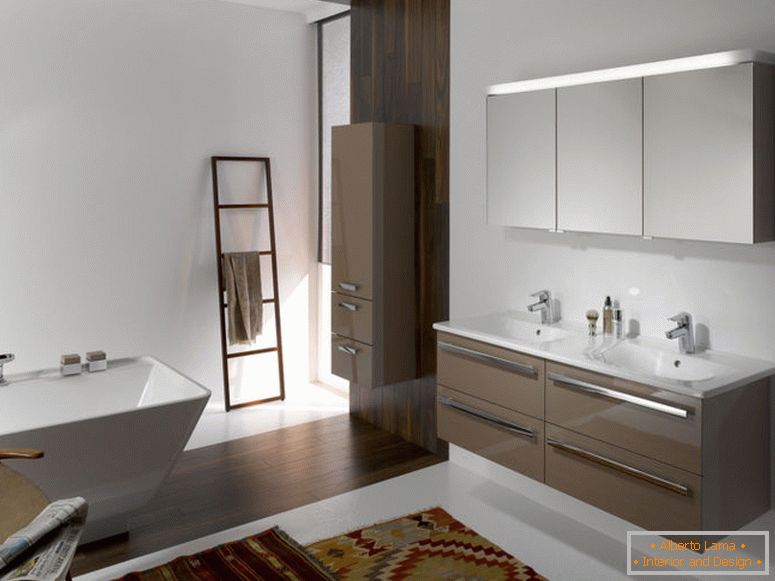 ademenitoare-modern-baie de design-idei-accesorii-interior-cu-brun-plutitoare-vanitate-dulap-a lungul-doi-alb-lavoar-si-crom-robinet-plus-montat pe perete-dreptunghi-oglindă-also- alb-free-picioare-b