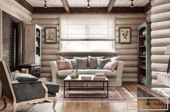 Design interior în interiorul unei case din lemn - fotografie rustică