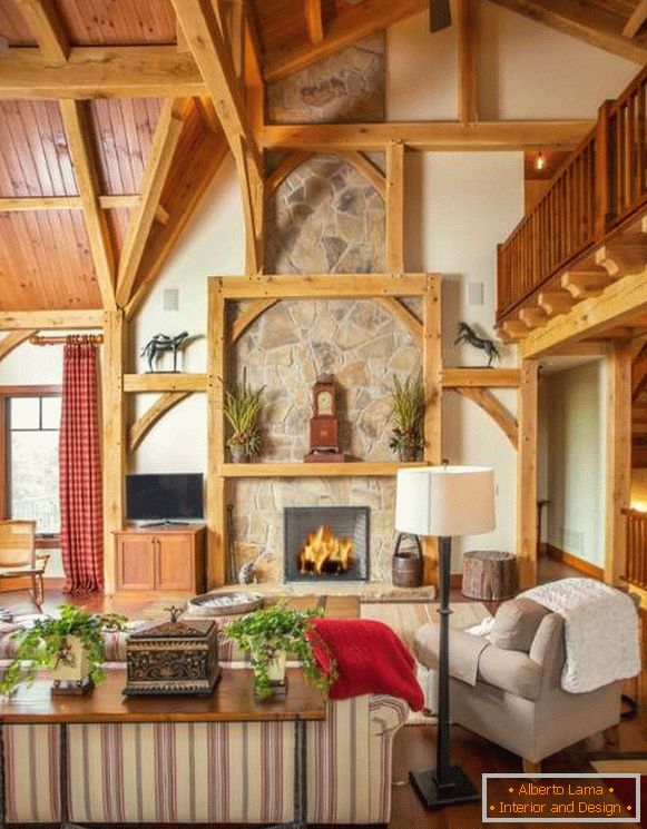 Designul interior al casei din lemn - fotografie din camera de zi