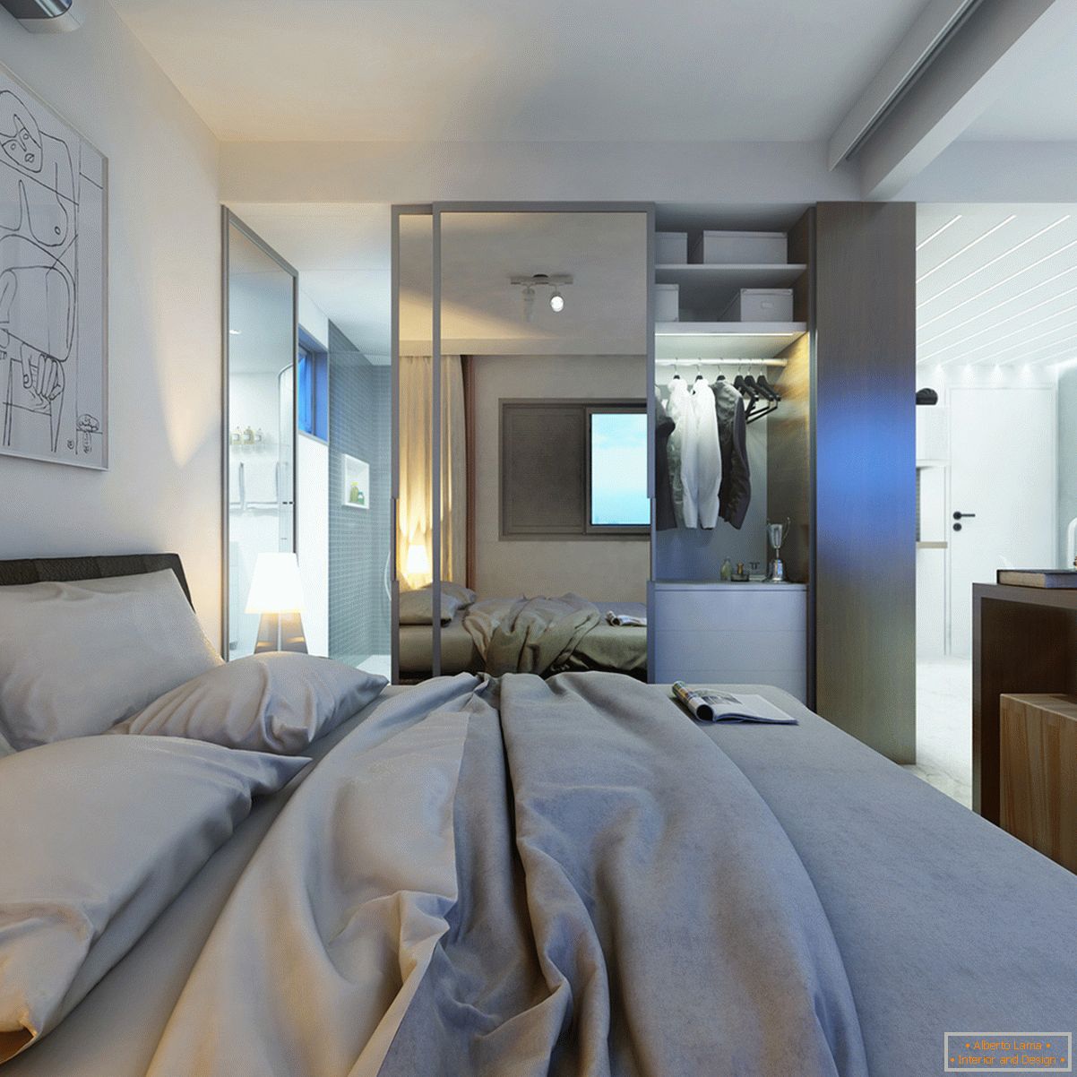 Designul unui dormitor mic în culori pastelate