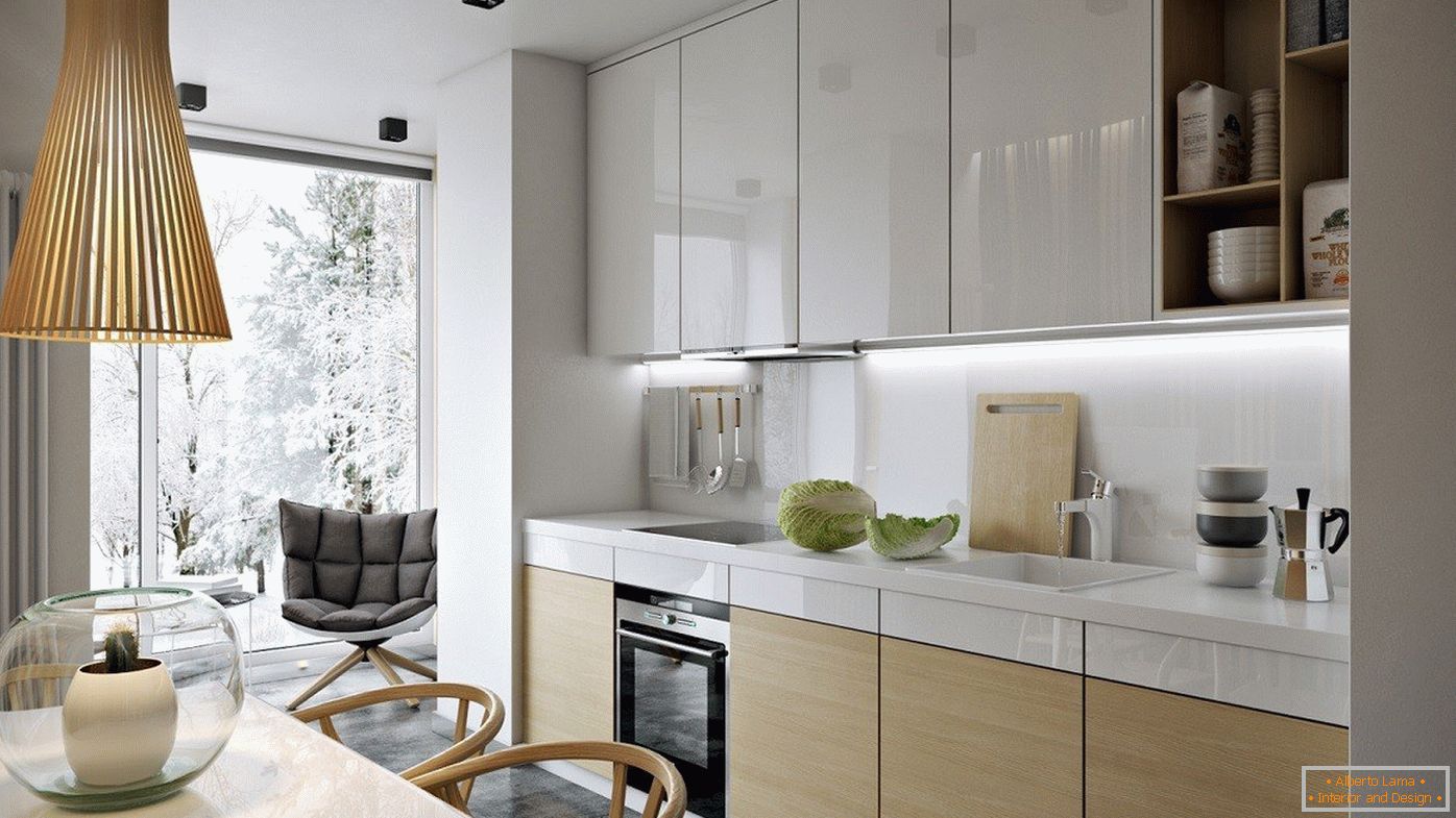 Bucătărie liniară с панорамным окном
