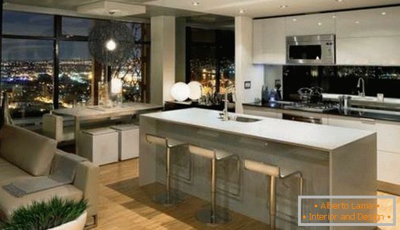 design de bucătărie combinat cu living în apartament, fotografie 25