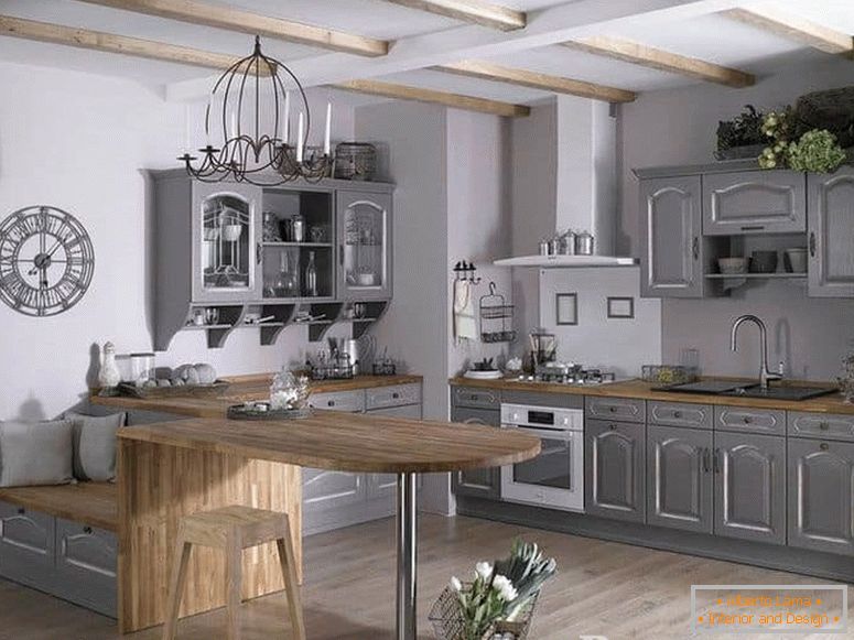 Bucătărie stil rustic в оттенках серого