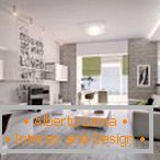 Designul apartamentului în tonuri albe și gri