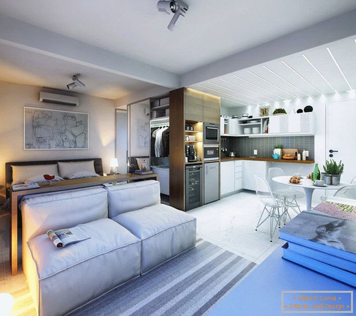 Versiune elegantă a designului interior al unui studio de apartamente mici