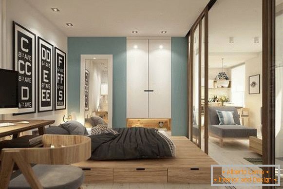 Dormitor separat în apartamentul studio de design 40 mp fotografie
