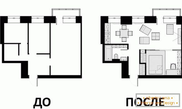 Design design de apartament 40 mp - desen înainte și după