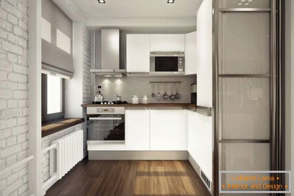 Bucătărie mică în designul unui apartament de două camere de 45 mp