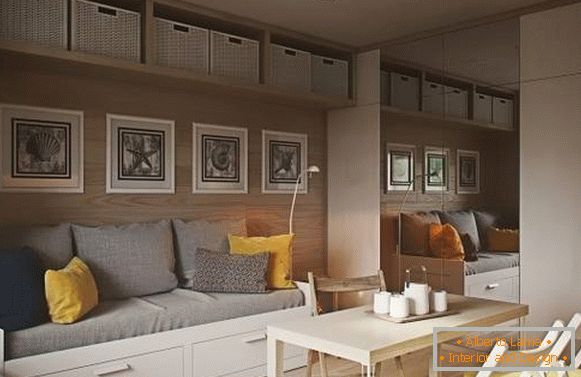 Design interior minimalist al unui apartament cu o cameră de 40 mp