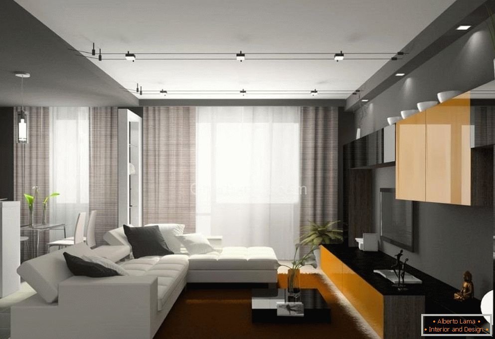 Canapea albă și covorul maro în sufragerie