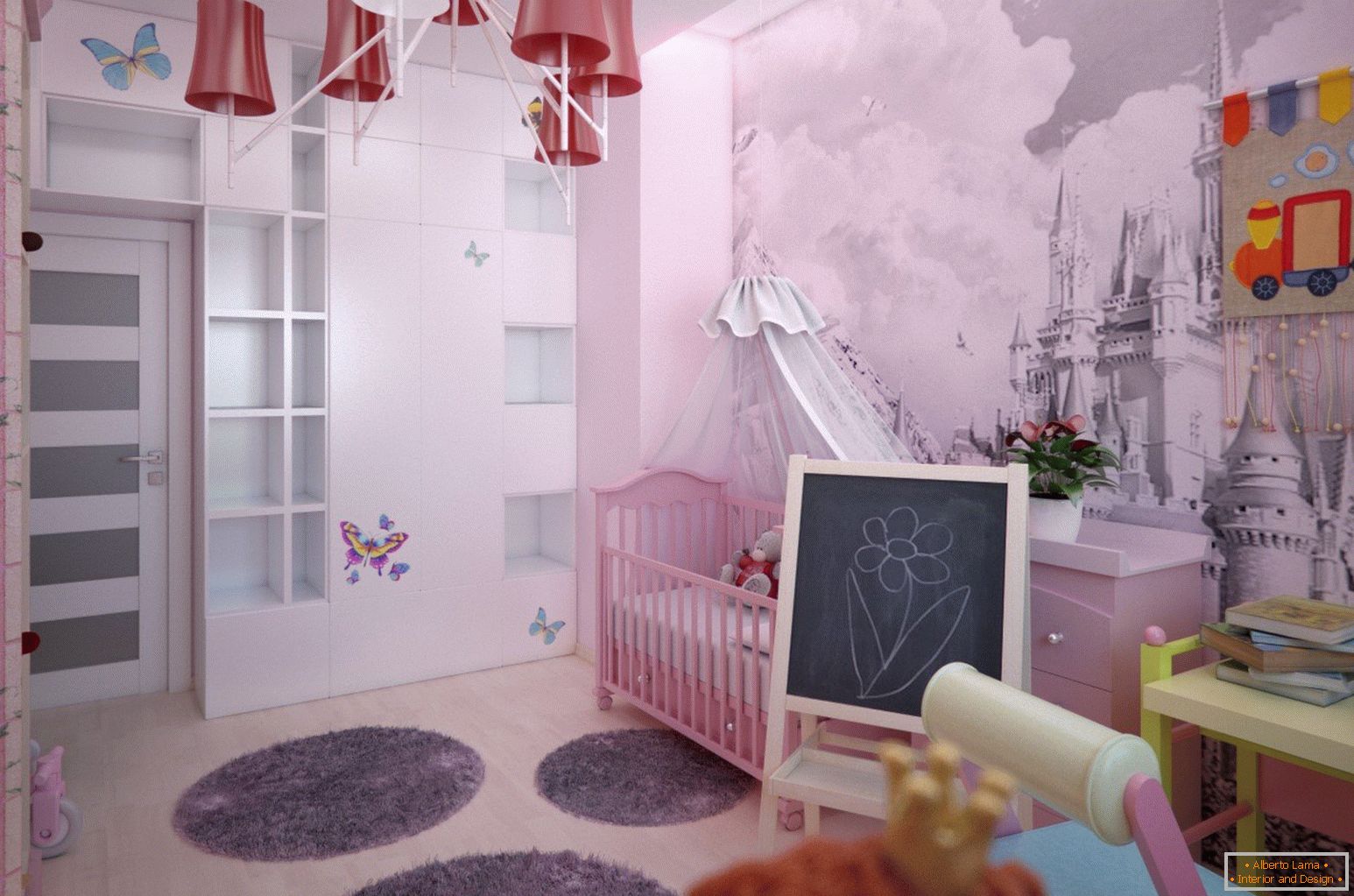 Designul interior al camerei pentru copii a fetei cu o încuietoare