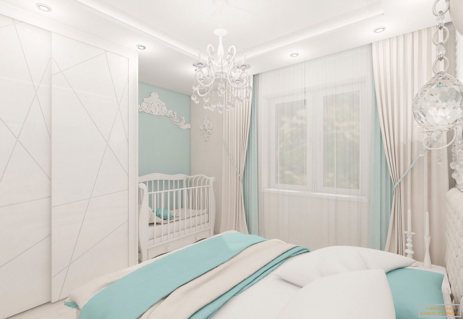 Design de dormitor în culori deschise