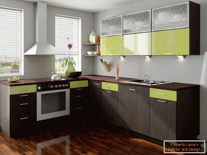Culoarea venei este combinată cu o culoare verde deschis. Această armonie de culoare este potrivită pentru decorarea bucătăriei.