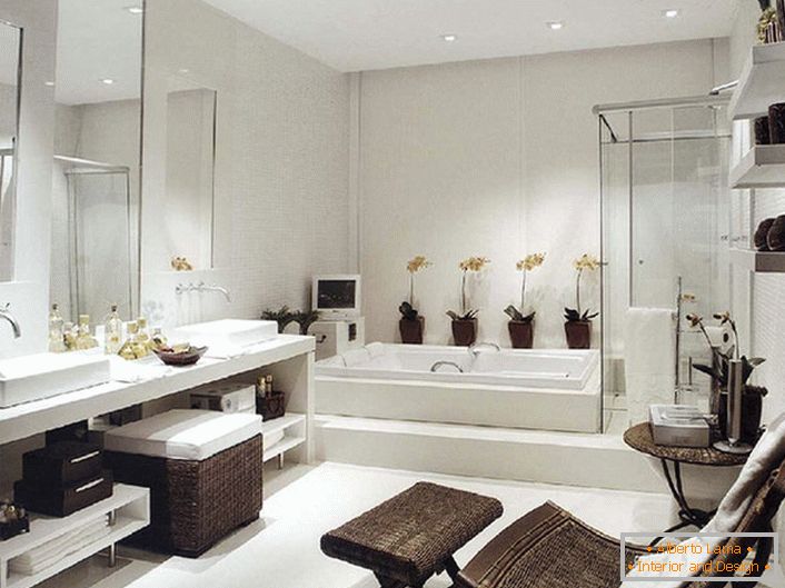 Baie luxoasă în stil Art Nouveau. În ciuda cadastrului suficient, mobilierul pentru baie este selectat spațios și funcțional. 