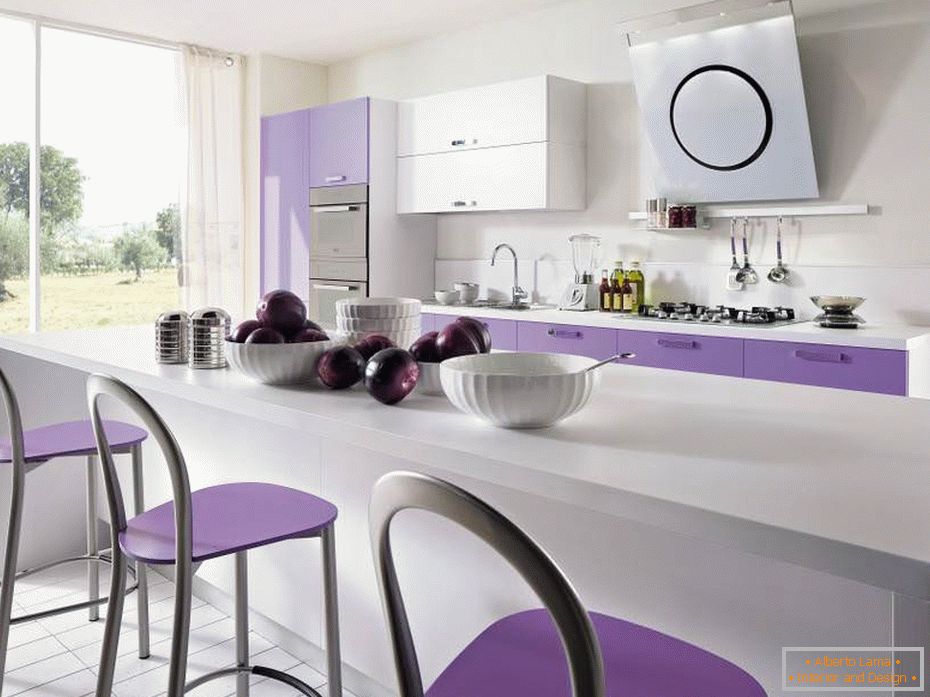 Alb-violet de bucătărie-insulă