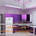 Design frumos de bucătărie în tonuri violet