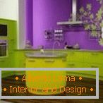 Design de bucatarie eleganta verde si violet