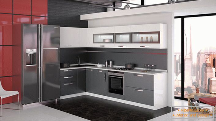 Mobilier modular în bucătărie, în stilul high-tech. O soluție de succes pentru organizarea spațiului de bucătărie. 