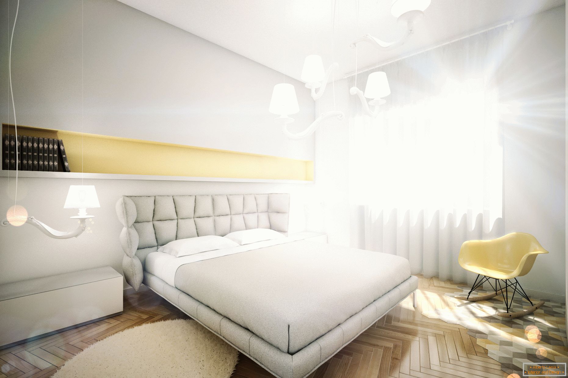 Apartament de design în culori pastelate: dormitor
