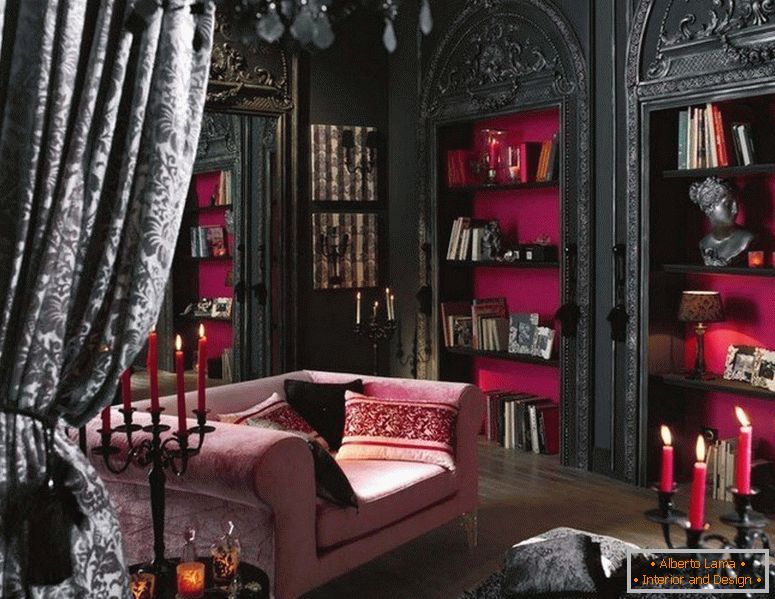 Interiorul întunecat al livingului în stil gotic