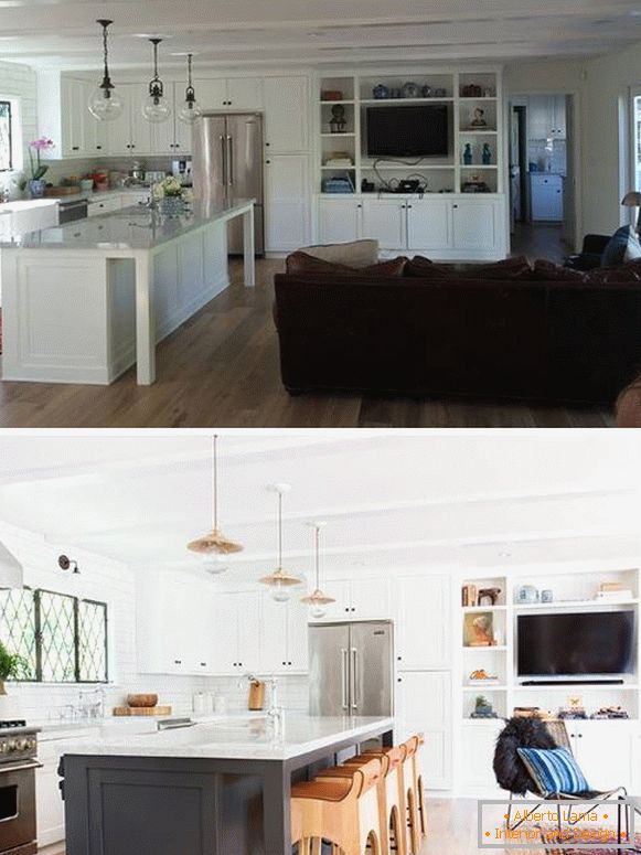 Bucătărie și living în interiorul unei case particulare