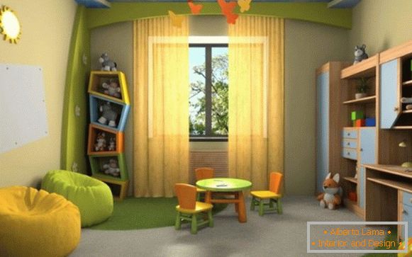 interiorul unei camere de copii în culori naturale pentru o fată