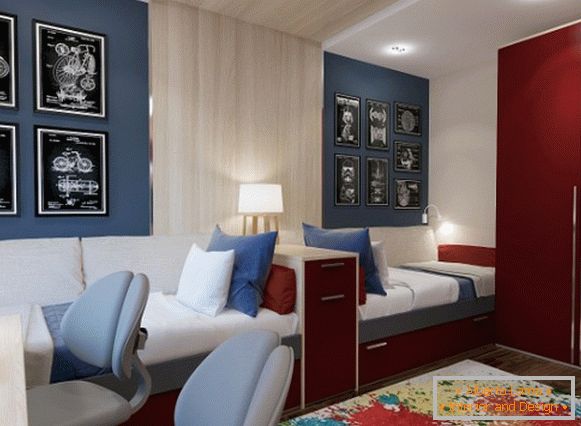o variantă a designului interior al unui dormitor pentru doi adolescenți