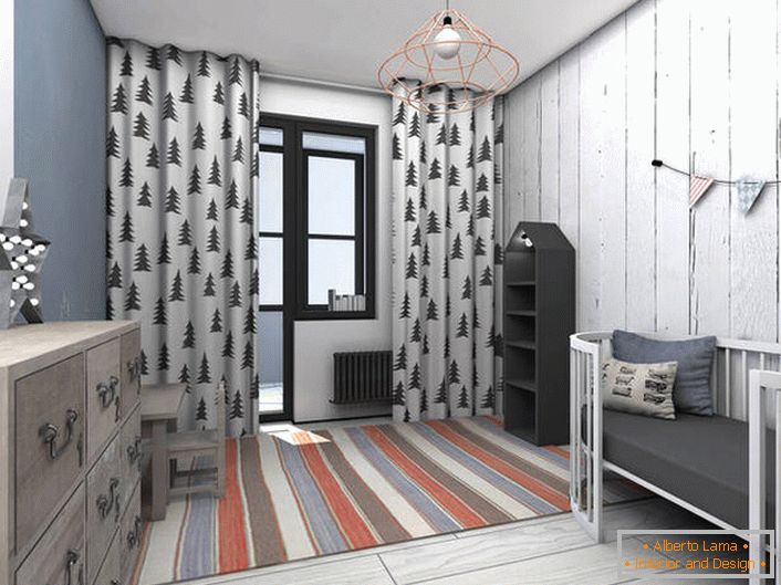 Stil de mansardă în interiorul camerei pentru copii din apartamentul de la Moscova.