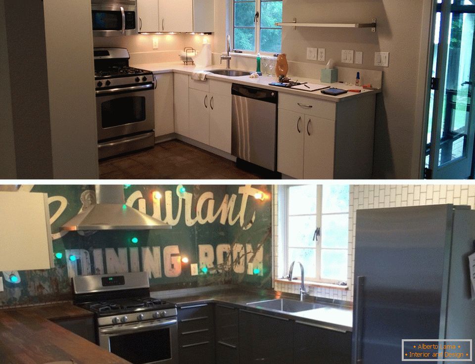 Interiorul unei bucătării mici înainte și după reparații
