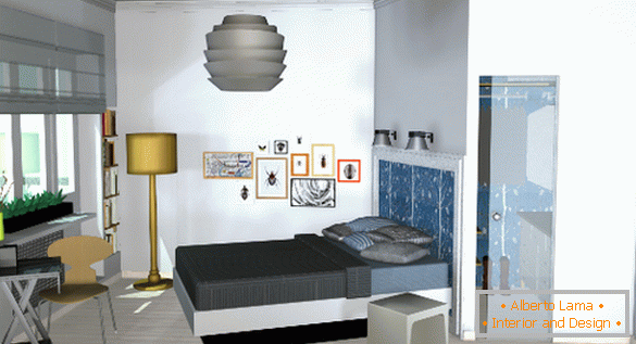 Interiorul unui apartament mic: un dormitor cu dressing