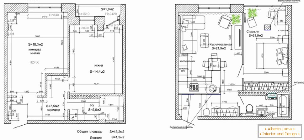 Interiorul unui mic apartament în tonuri gri - планировка