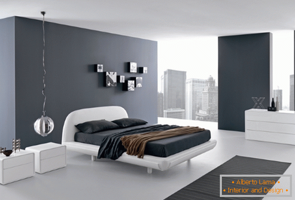 Dormitor alb-negru în stil high-tech