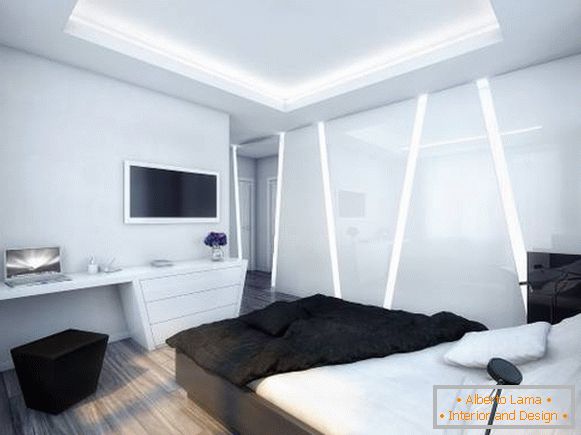 Interiorul futurist al dormitorului în stilul high-tech