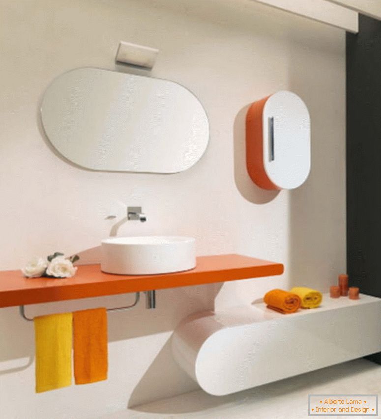 -Frumusete alb-concept home-interior-design-pentru-contemporan-cu-portocaliu-plutitoare rack-are-o-porțelan-vas-chiuveta-și-prosop-rack-plus-oval-wall-oglindă-frameless- cu-noi-bai-idei-si-lux-ba