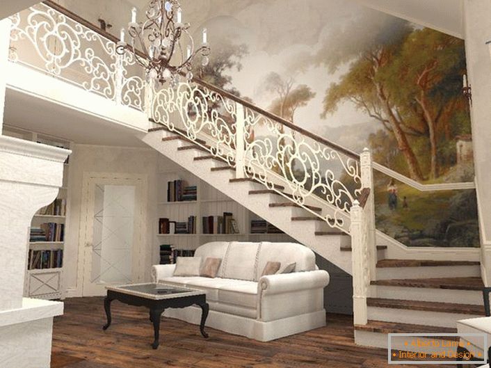 Armonia izbitoare a scării elegante și a interiorului casei în stil mediteranean.
