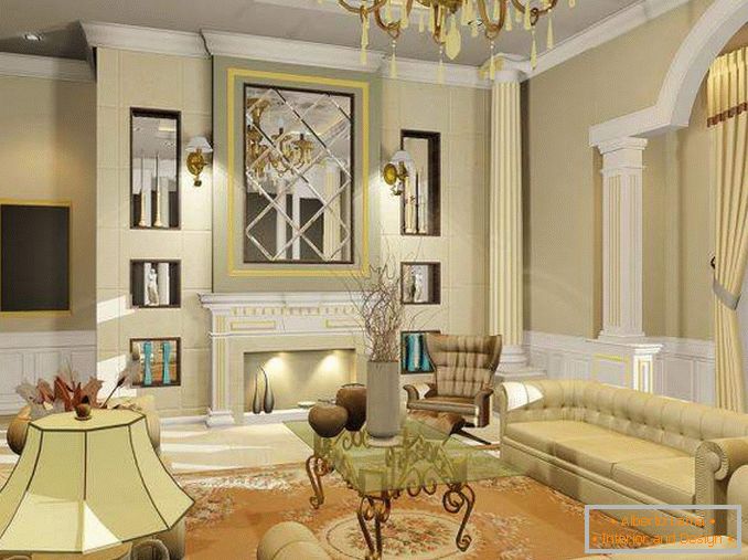 Design interior al livingului într-o casă privată în stil clasic