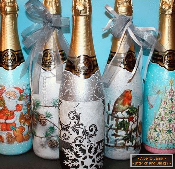 Decuparea și decorarea unei sticle de șampanie pentru Anul Nou