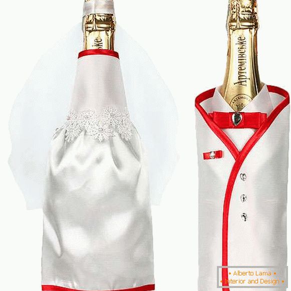 Cum să decorezi o sticlă de nunți de șampanie cu mâinile tale - cele mai bune idei cu o fotografie