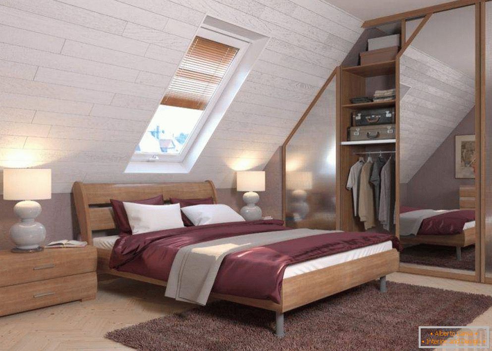 Dormitor încorporat în dormitor cu un plafon de mansardă