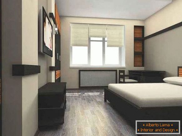 Designul unui dormitor al unui apartament cu două camere într-un stil minimalist