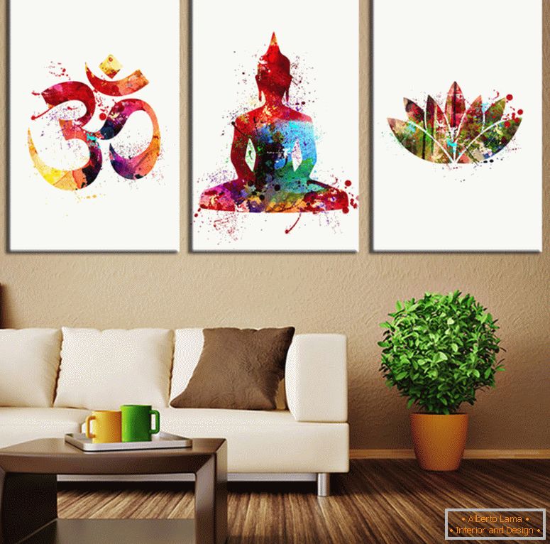 colorat-modern-budistă-wall-art-alb-fundal-lemn-panza-interior-living-design-canapea-simbol