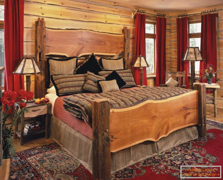 superbe-masă lămpi și-fantastic-pat-in-rustic-dormitor-idei cu-traditionale-covorul rosu