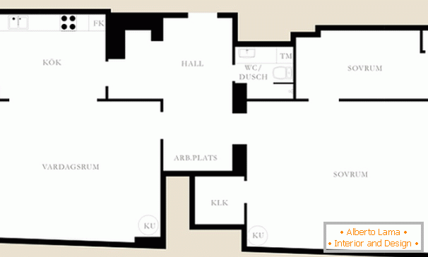 Schema unui apartament cu trei camere