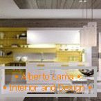 Mobilier galben și alb în bucătărie