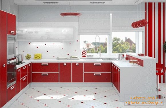 Designul unei fotografii de bucătărie albă roșie 12