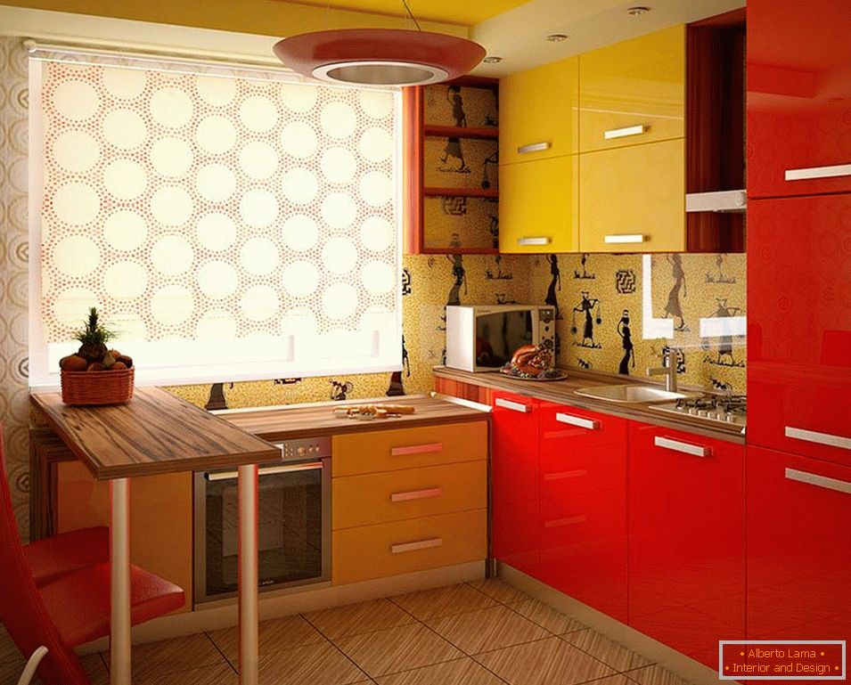 Bucătărie roșie și galbenă