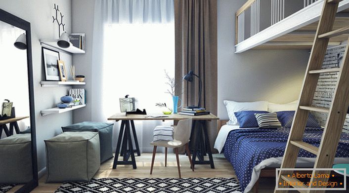 Dormitor în stilлофт для креативного, творческого человека, который ценит свою индивидуальность. 