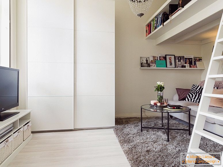 Design interior al unui apartament de 22 de metri pătrați în stil scandinav